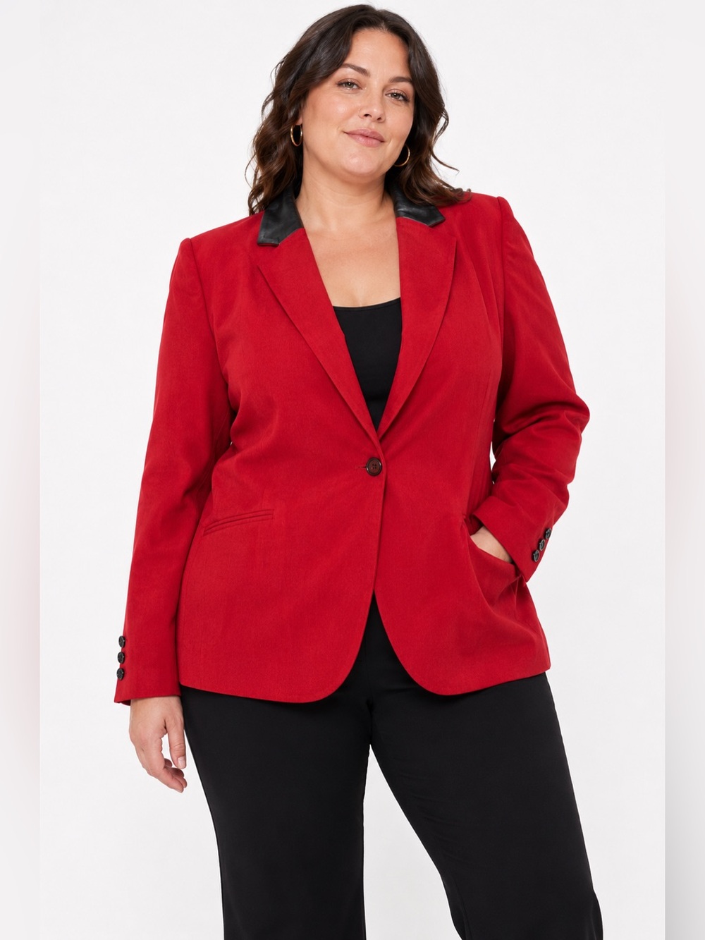 90s Vintage Bianca Nygård Wool Tailored Blazer w Faux Leather Collar (Red) 12